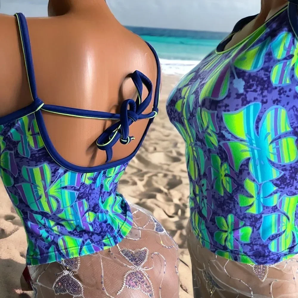 Malibu Separates l Tankini Bathing Suit, Bikini Top l Emerald Print l Padded l M